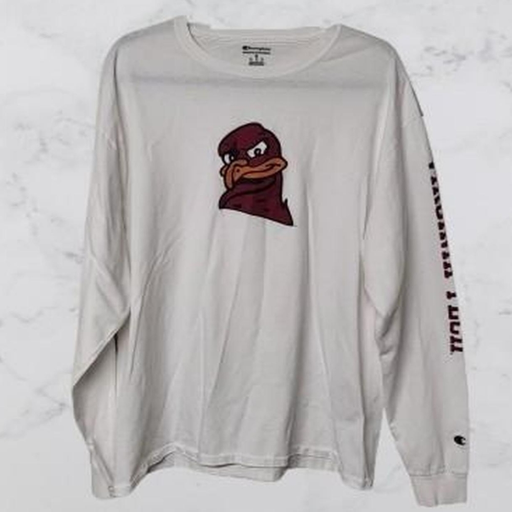 Mens Champion Virginia Tech Hokie XL  White Long Sleeve College Football Sports